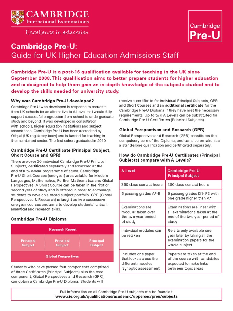Cambridge Pre U Guide For Higher Education Admissions Staff in The Uk ...