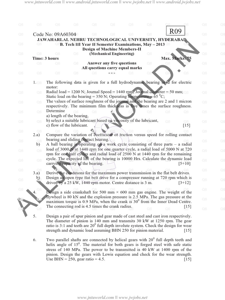 Design of Machine Members II Exam Guide | PDF | Gear | Bearing (Mechanical)