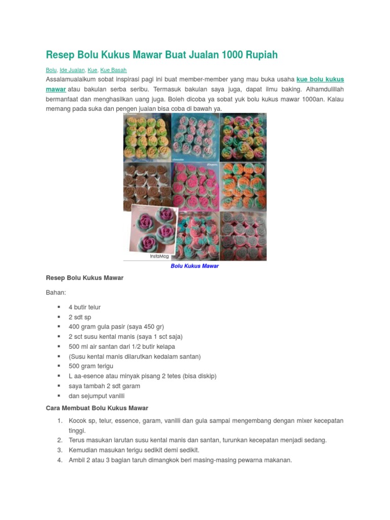  Resep  Bolu  Kukus  Mawar Buat Jualan 1000  Rupiah