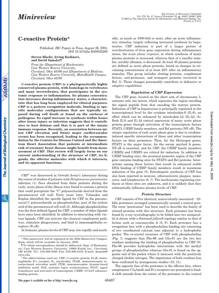 Minireview: C-Reactive Protein | PDF | Complement System | C Reactive ...