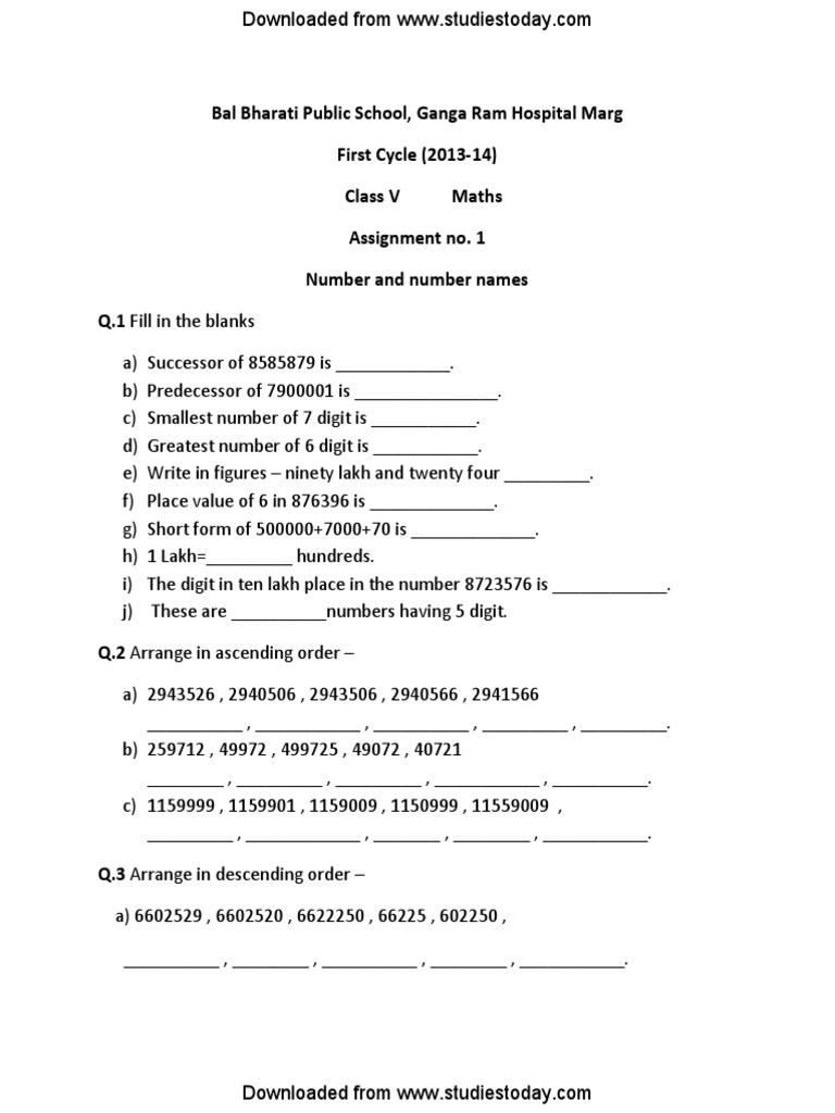 maths worksheet of class 5