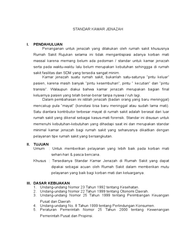 Standar Kamar Jenazah Standar Kamar Jenazah
