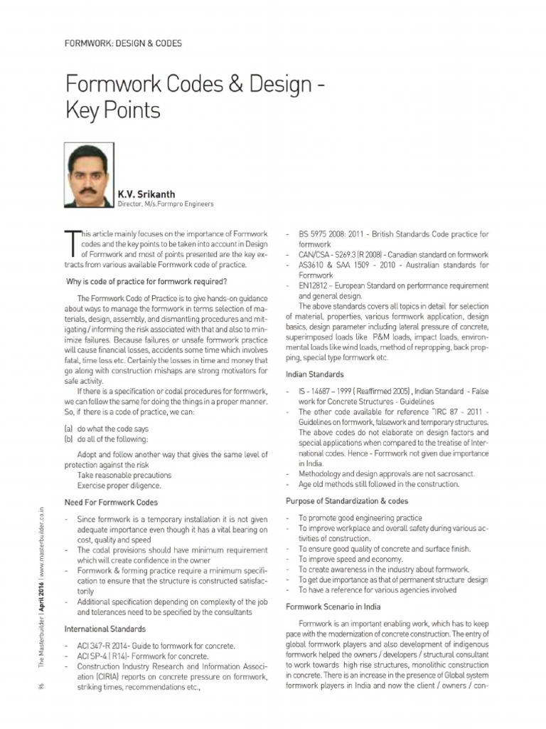 Formwork Codes and Design - Key Points The Master Builder April 2016 ...