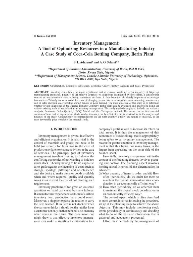 Coca Cola Inventory Management PDF | PDF | Inventory | Mathematical ...