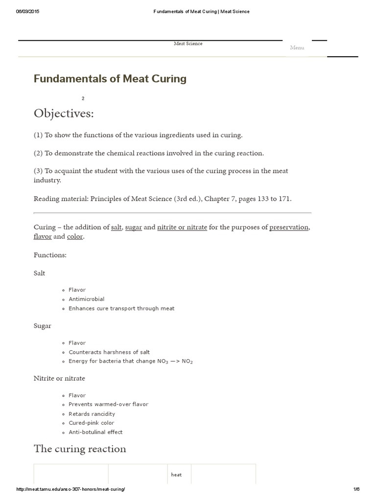 Fundamentals of Meat Curing - Meat Science | PDF | Curing (Food ...