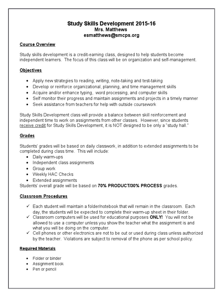 Study Skills Development Course Overview | PDF