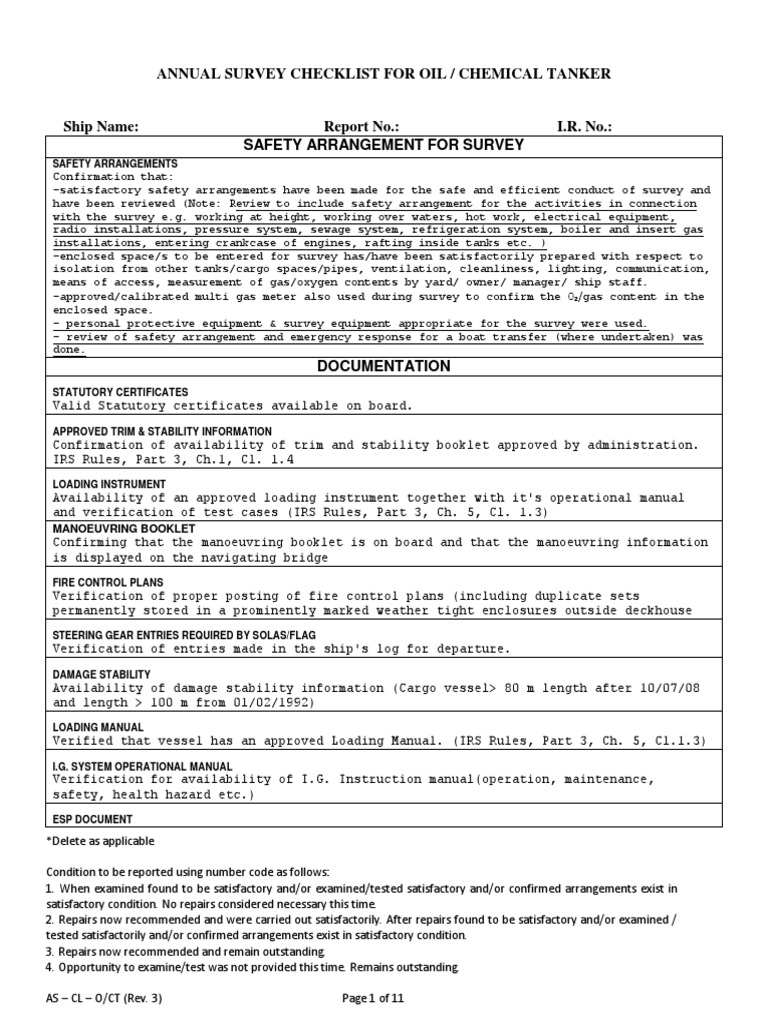 Annual Survey Checklist for Tankers | PDF | Ships | Pump