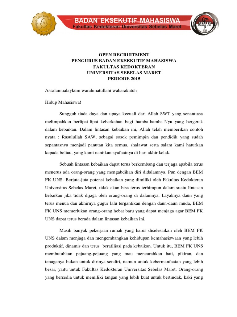 Open Recruitment BEM FK UNS 2015 | PDF | Karier & Perkembangan