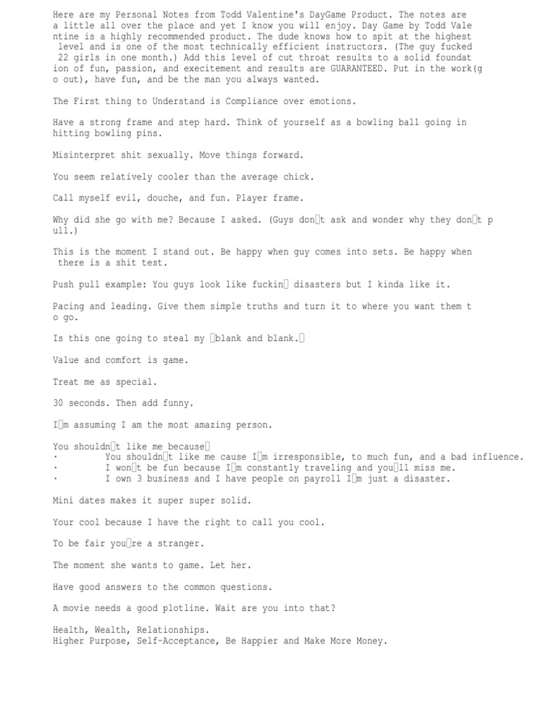 Daygame by Todd Valentine Notes PDF