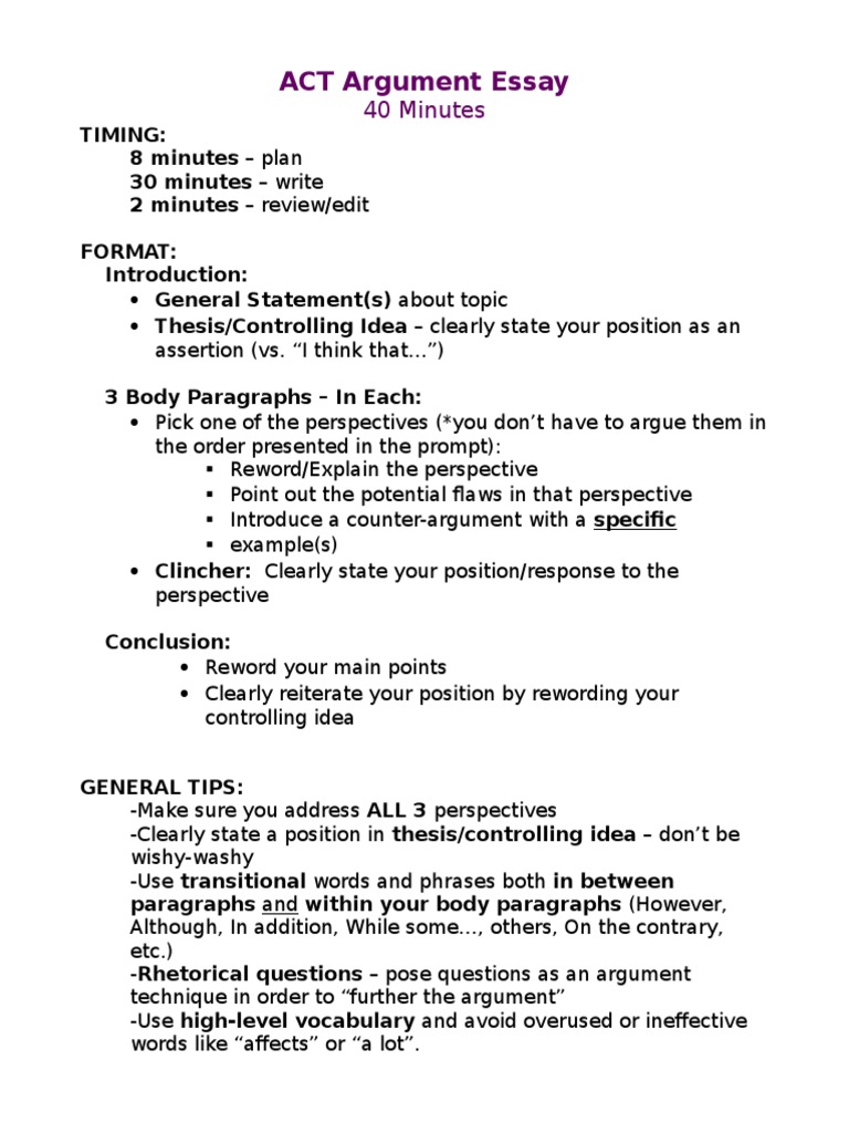 ACT Argument Essay Writing Guide | PDF