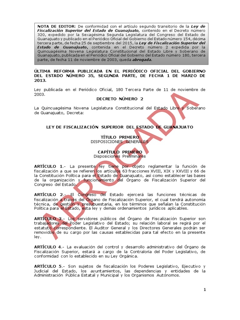 Ley de Fiscalización Superior Del Estado de Guanajuato  Ley de Fiscalización Superior Del Estado de Guanajuato