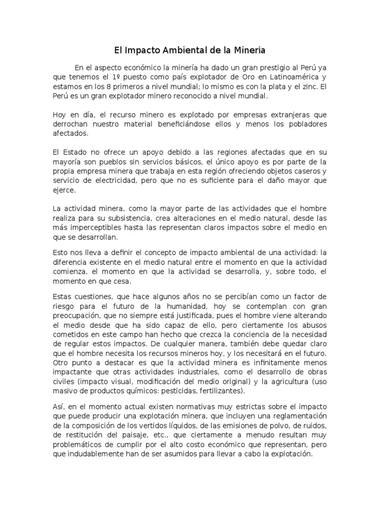 Impacto Ambiental de la Minería en Perú | PDF | Degradación ambiental ...