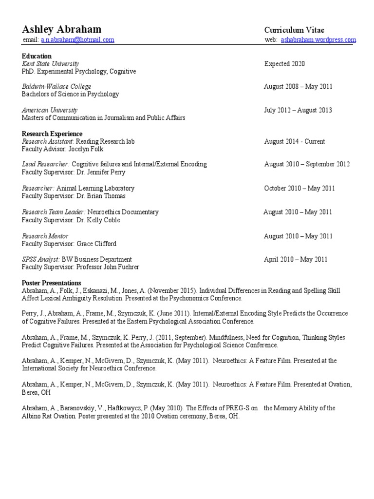 Ashley Abraham CV: Psychology Expert | PDF