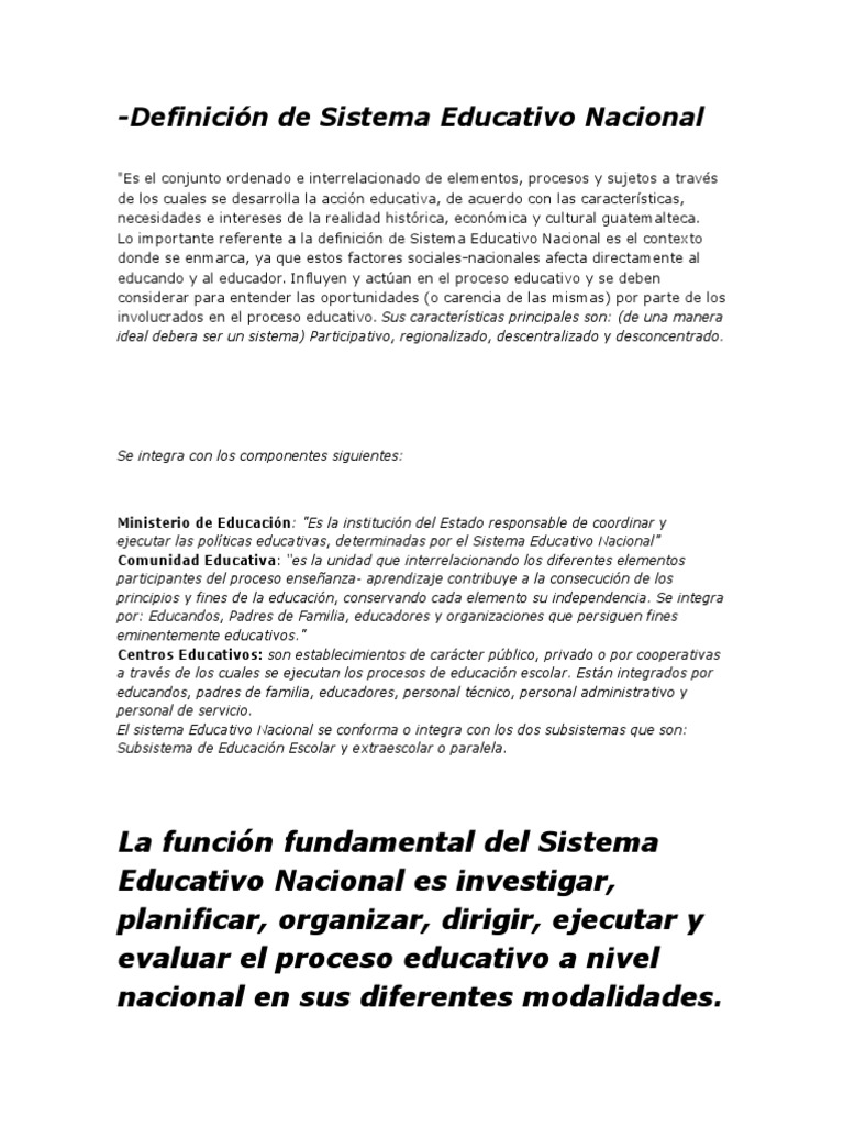 Definición de Sistema Educativo Nacional