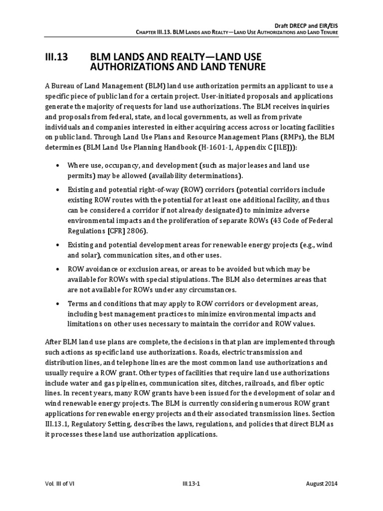 Land Use Authorizations and Land Tenure National Environmental Policy