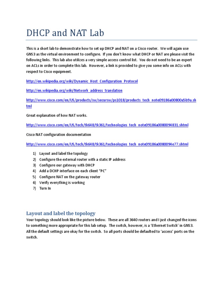 Cisco Router DHCP & NAT Lab Guide | PDF | Gateway (Telecommunications ...
