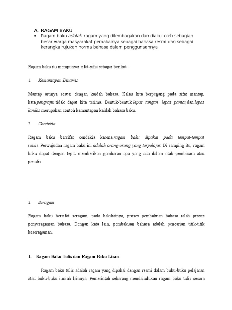 Bahasa Indonesia Ragam Baku