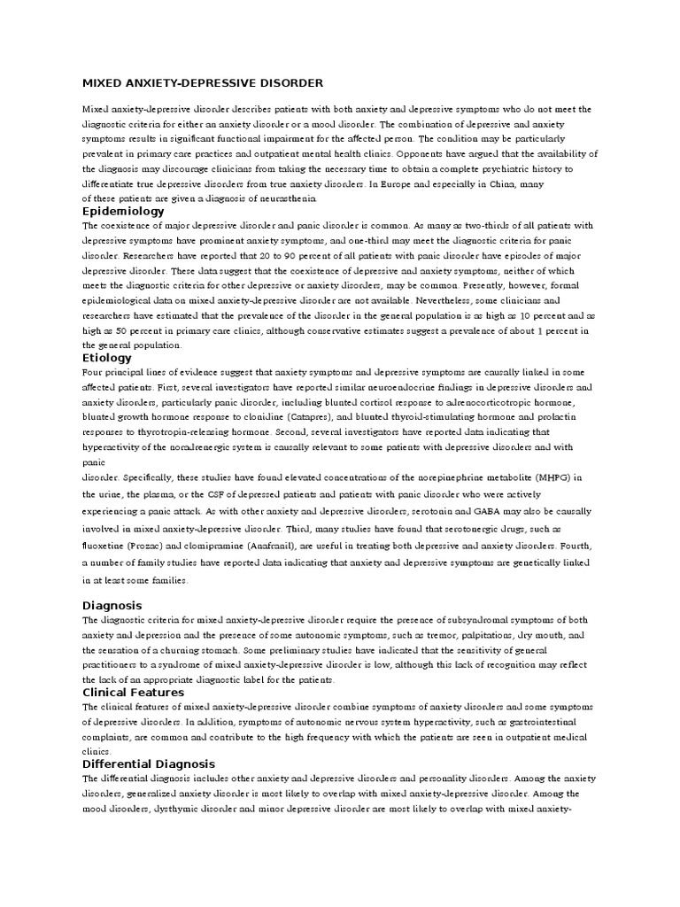 Mixed Anxiety Major Depressive Disorder Antidepressant