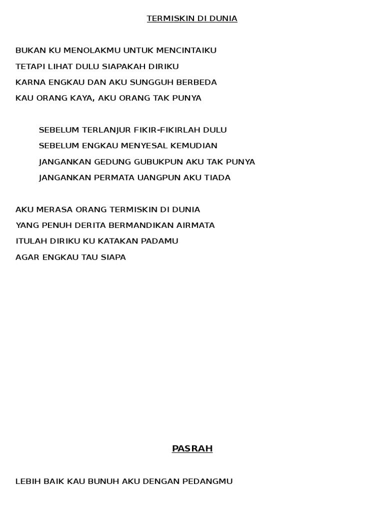 Lirik Lagu Orang Termiskin Di Dunia