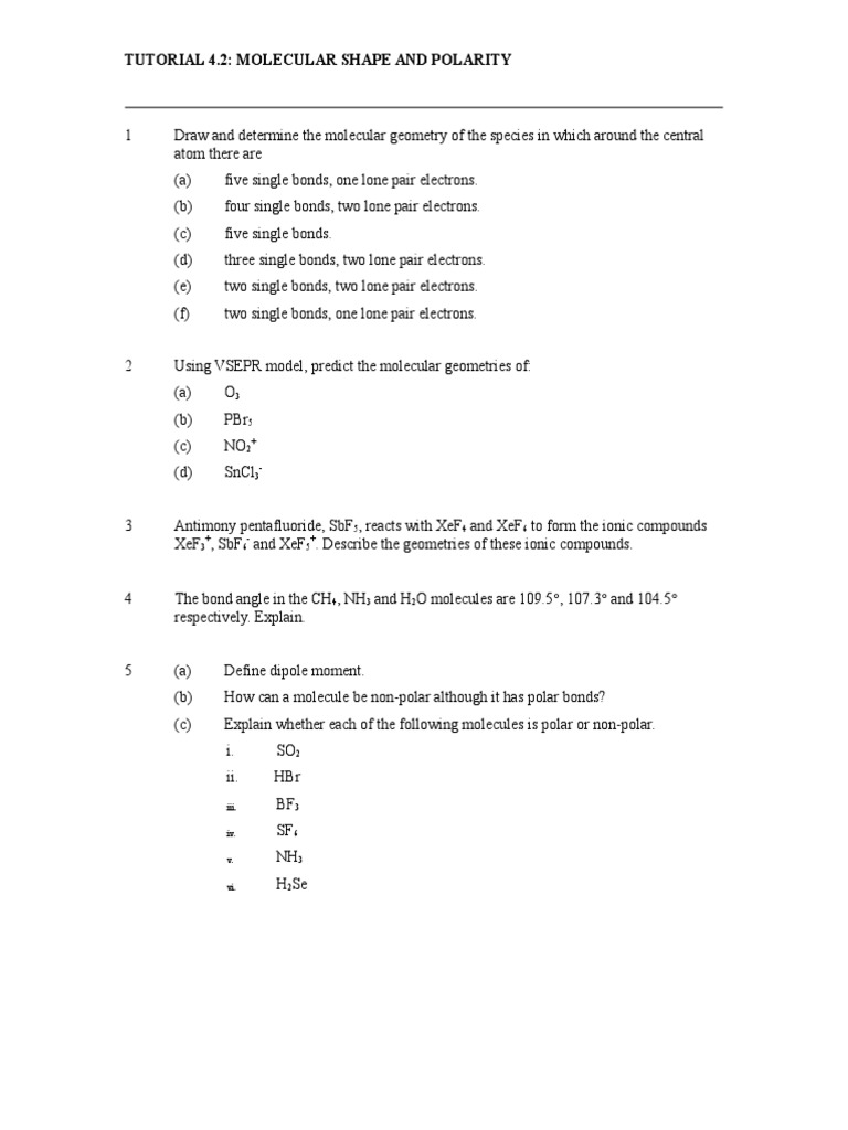 Molecular Geometry and Polarity Guide | PDF | Chemical Polarity ...