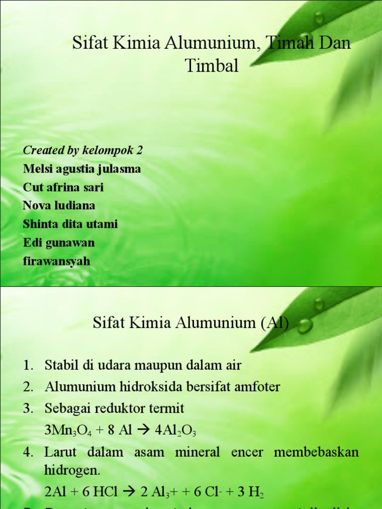 Sifat Kimia Alumunium, Timah Dan Timbal PDF
