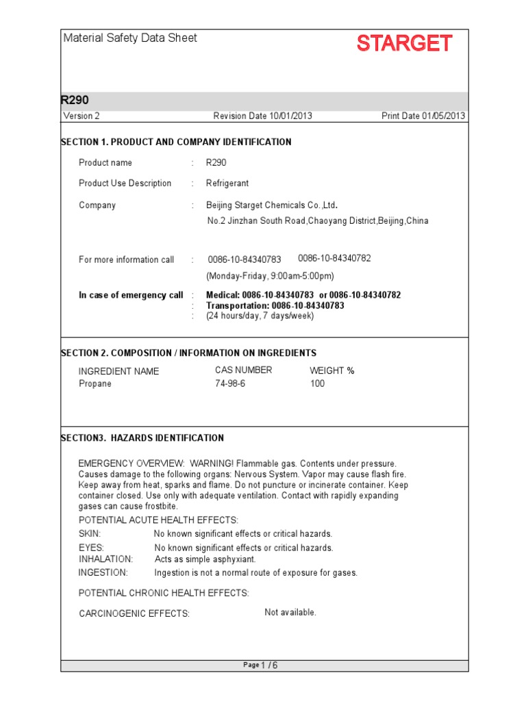 R290 MSDS Toxicity Carbon Dioxide
