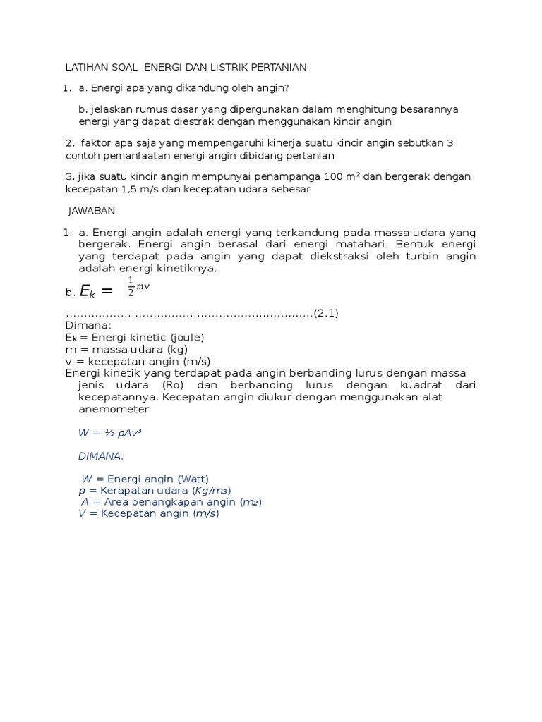 Latihan Soal Energi Dan Listrik Pertanian