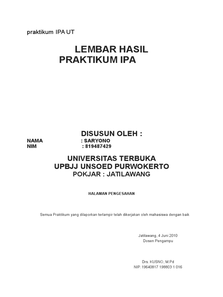 Contoh Laporan Praktikum Ipa Riset - Riset