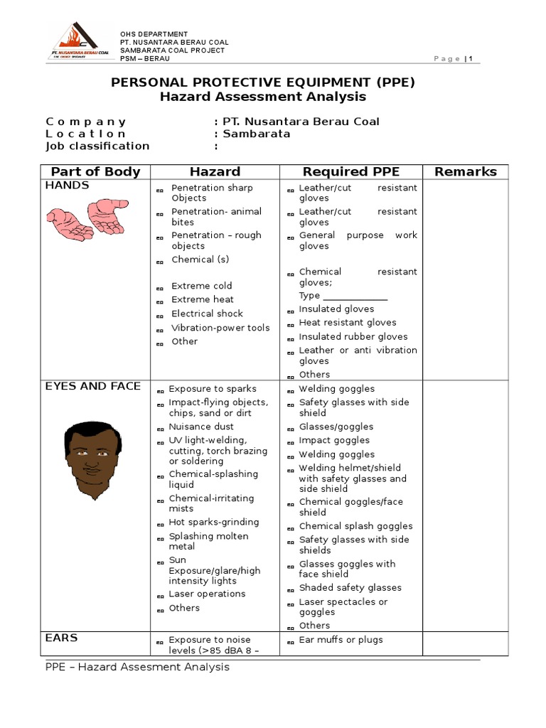 PPE Hazard Assessment for Sambarata | PDF | Personal Protective ...