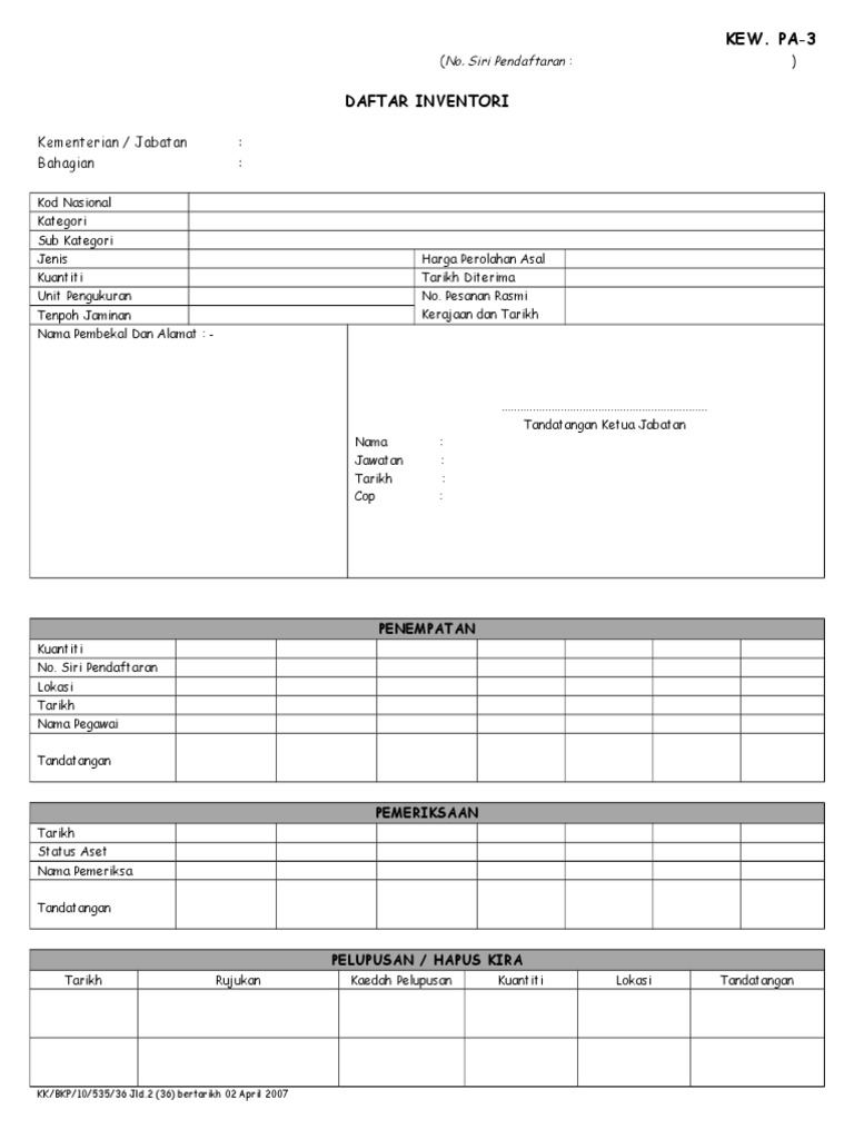 Borang Kosong Kew. Pa-3 (DI)  PDF