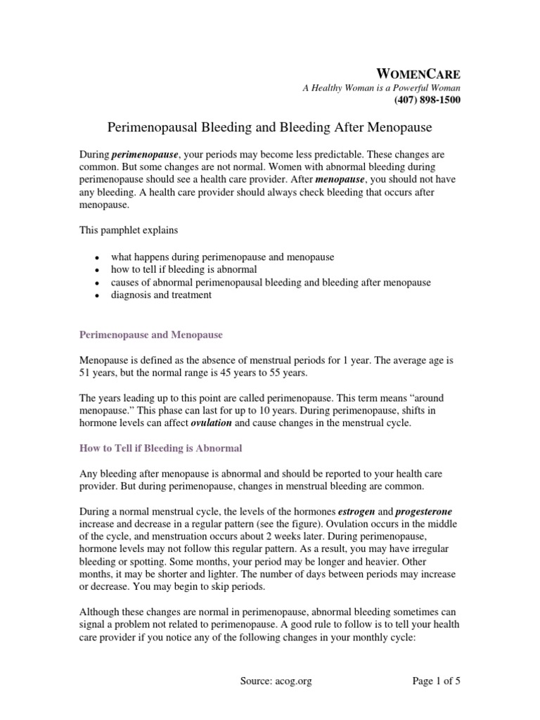 Perimenopausal Bleeding and Bleeding After Menopause PDF Menopause Menstrual Cycle