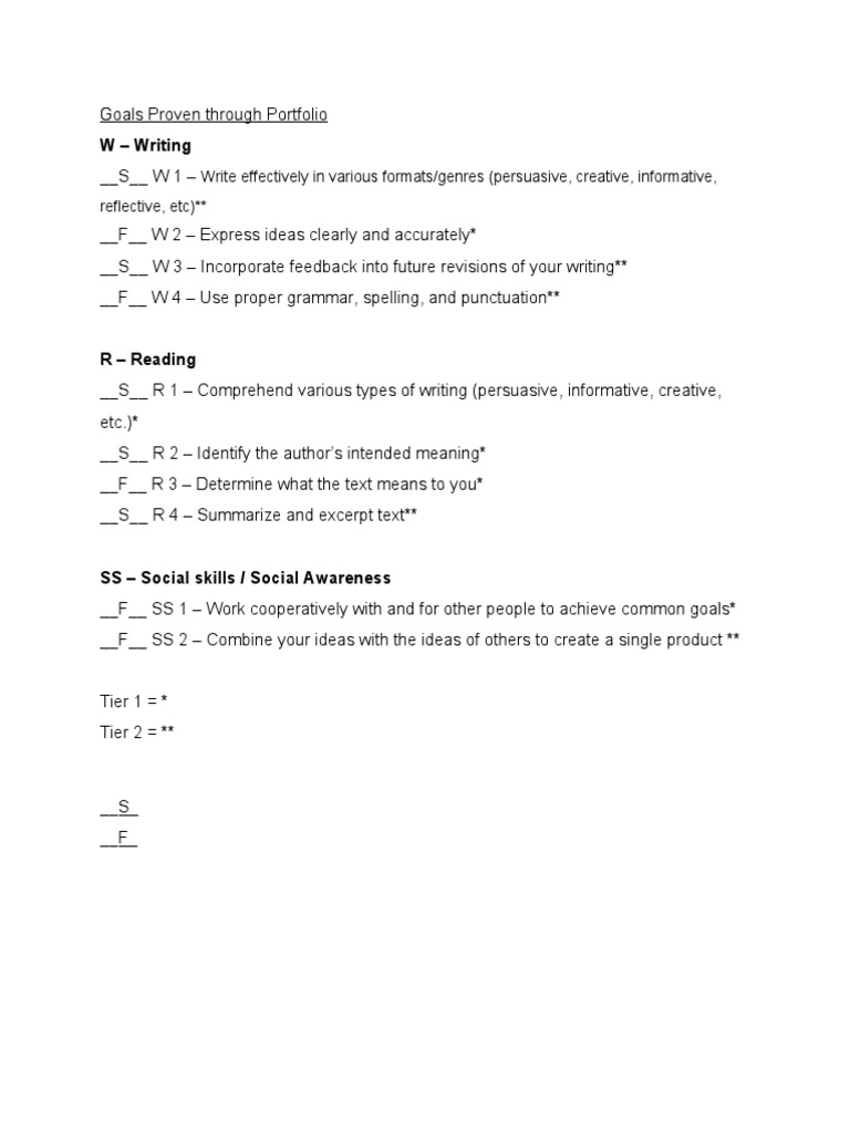 Portfoliogoalschecklist | PDF