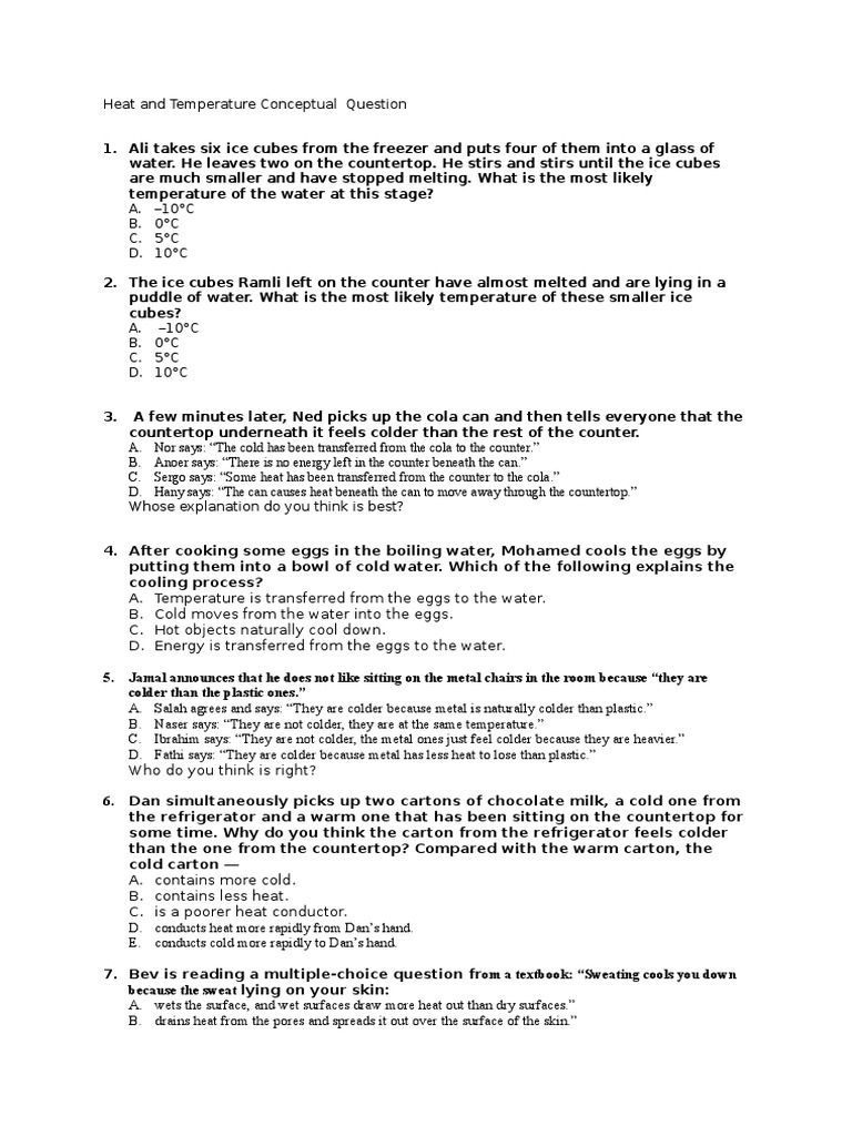 Heat and Temperature Conceptual Question | PDF | Heat | Temperature