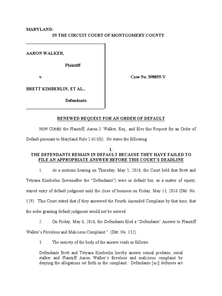 Default Order Request Under MD Rule 2-613 | PDF | Pro Se Legal ...