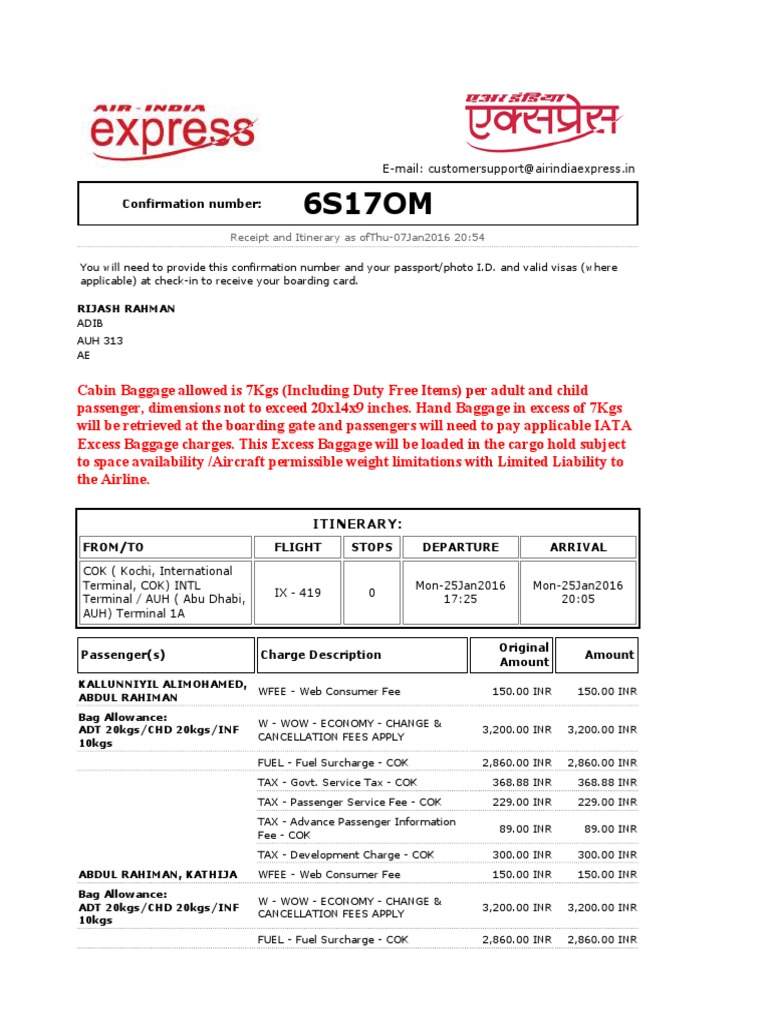 Air India Express Fee Baggage Free 30day Trial Scribd