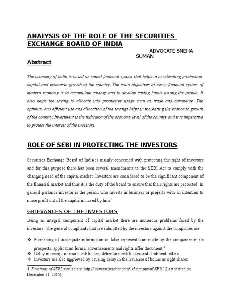 Role of Sebi - As A Regulatory Authority | PDF | Investor | Securities ...