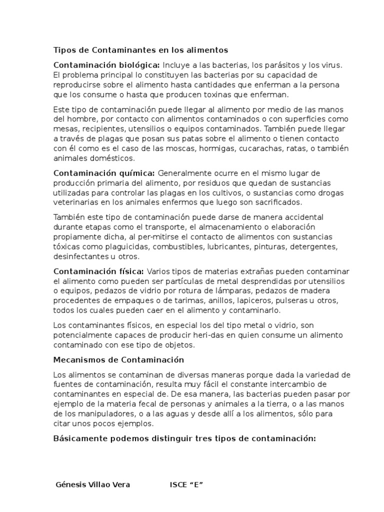 Tipos de Contaminación Alimentaria | PDF | Alimentos | Pesticida