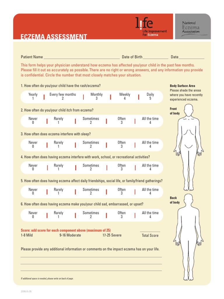 Eczema Assessment Questionnaire Form | PDF