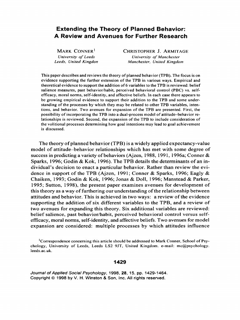Extending The Theory of Planned Behavior PDF | PDF | Intention ...