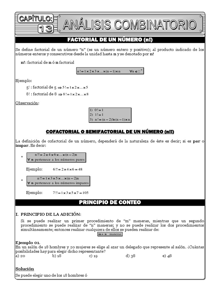 Factoriales y Combinaciones Matemáticas | PDF | Permutación | Teoría de ...