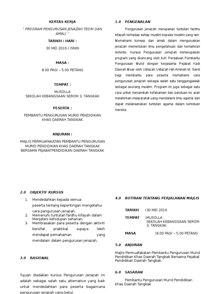 Contoh Kertas Kerja Pengurusan Jenazah - englshmami