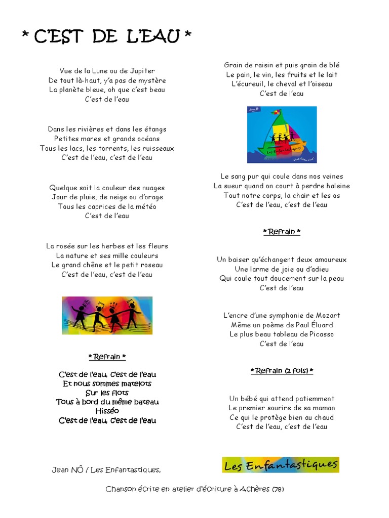 Les Enfantastiques C Est De L Eau Paroles Paroles C'Est de L'eau | PDF