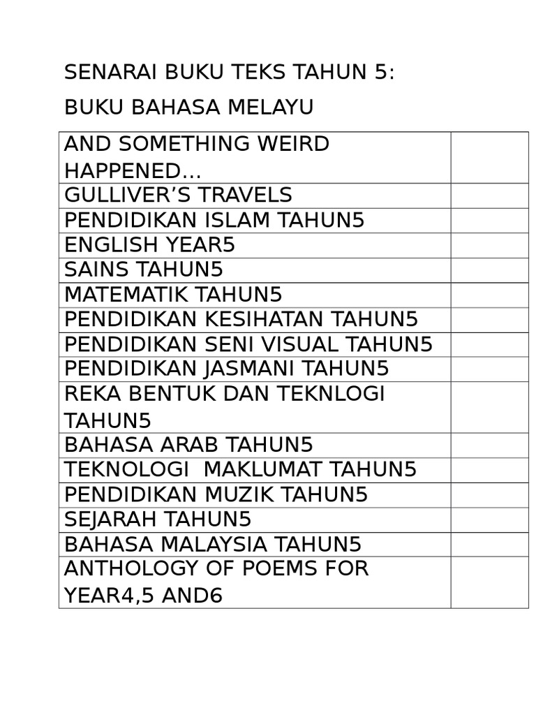 Senarai Buku Teks Tahun 5 Docx