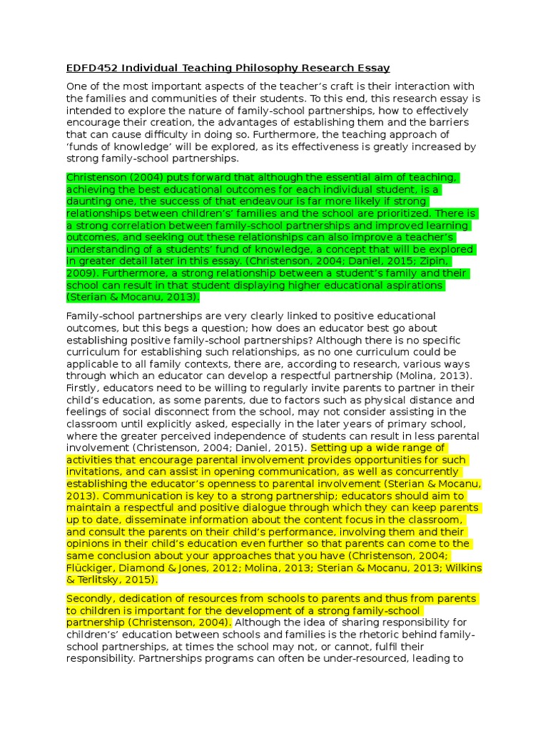 Edfd452 Individual Teaching Philosophy Research Essay PDF Teachers