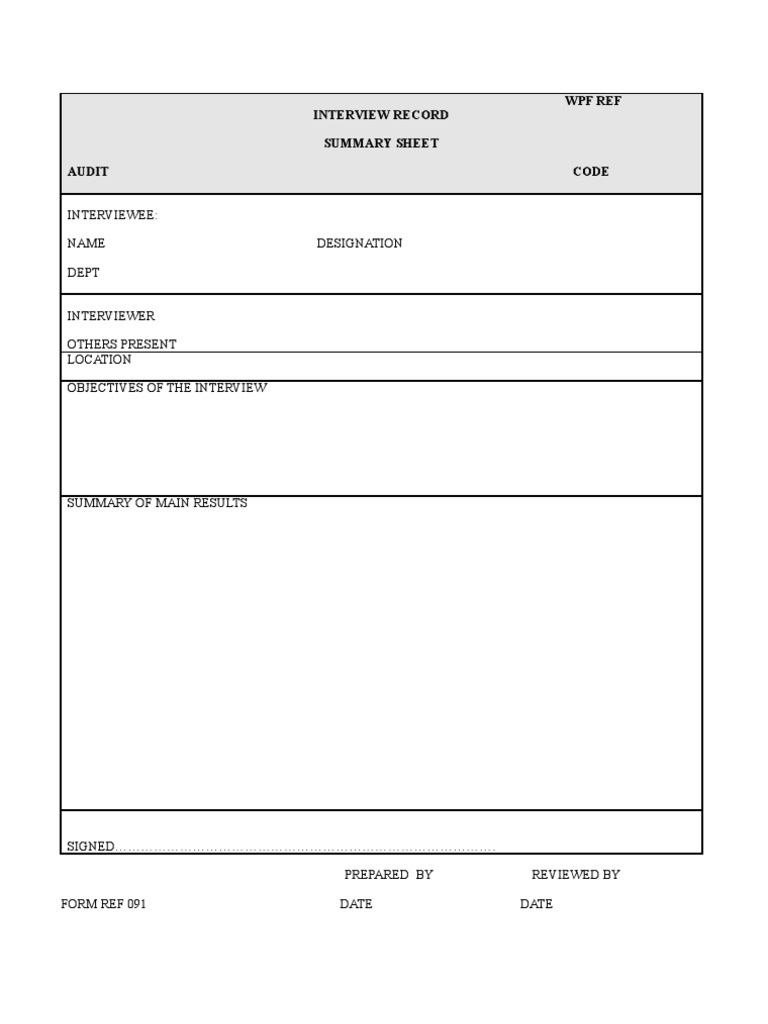 WPF Audit Interview Summary Sheet | PDF