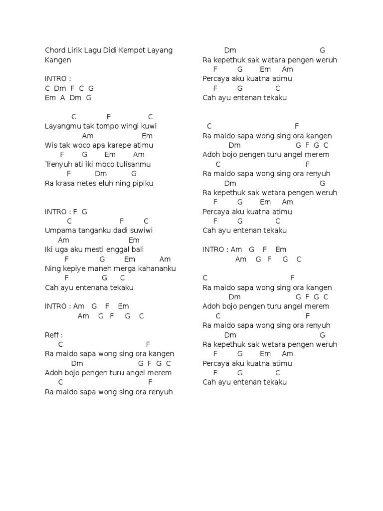 Chord Lirik Lagu Didi Kempot Layang Kangen