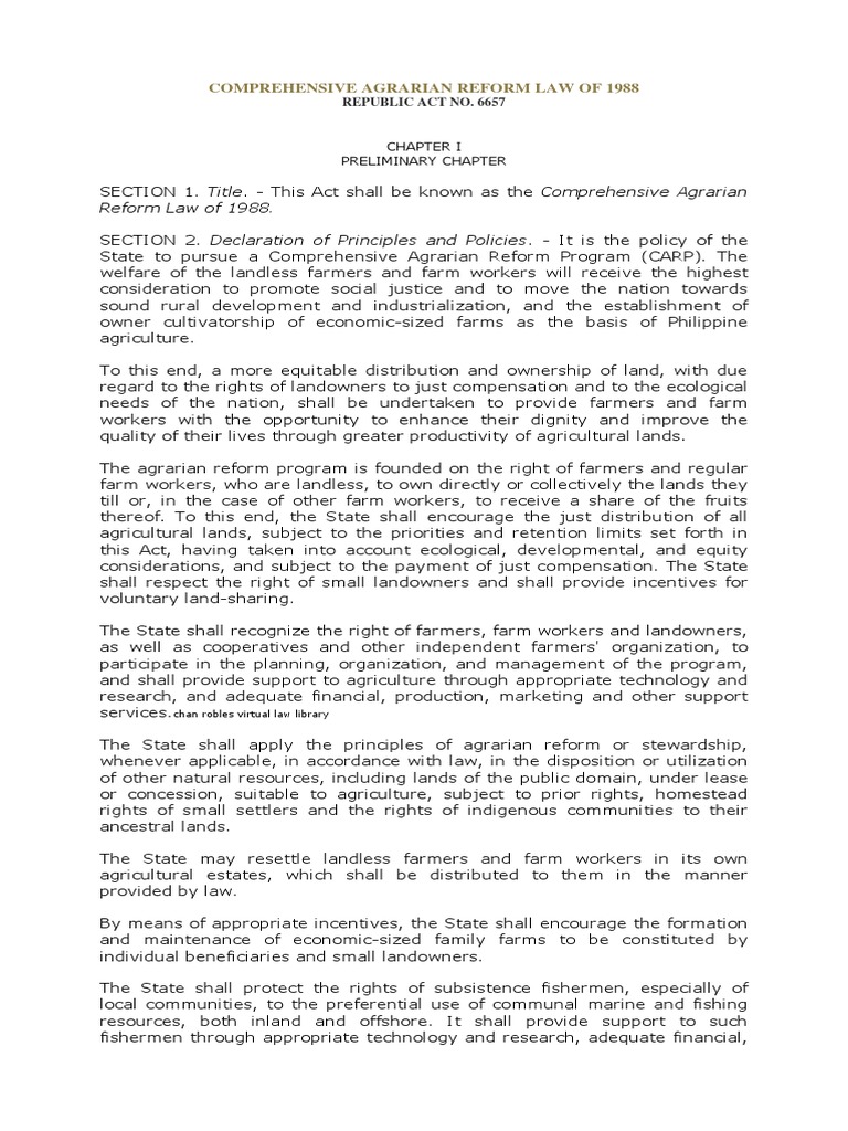 COMPREHENSIVE AGRARIAN REFORM LAW OF 1988.docx | Bonds (Finance ...