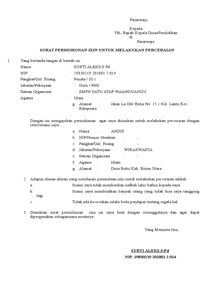 Surat Izin Perceraian Pns