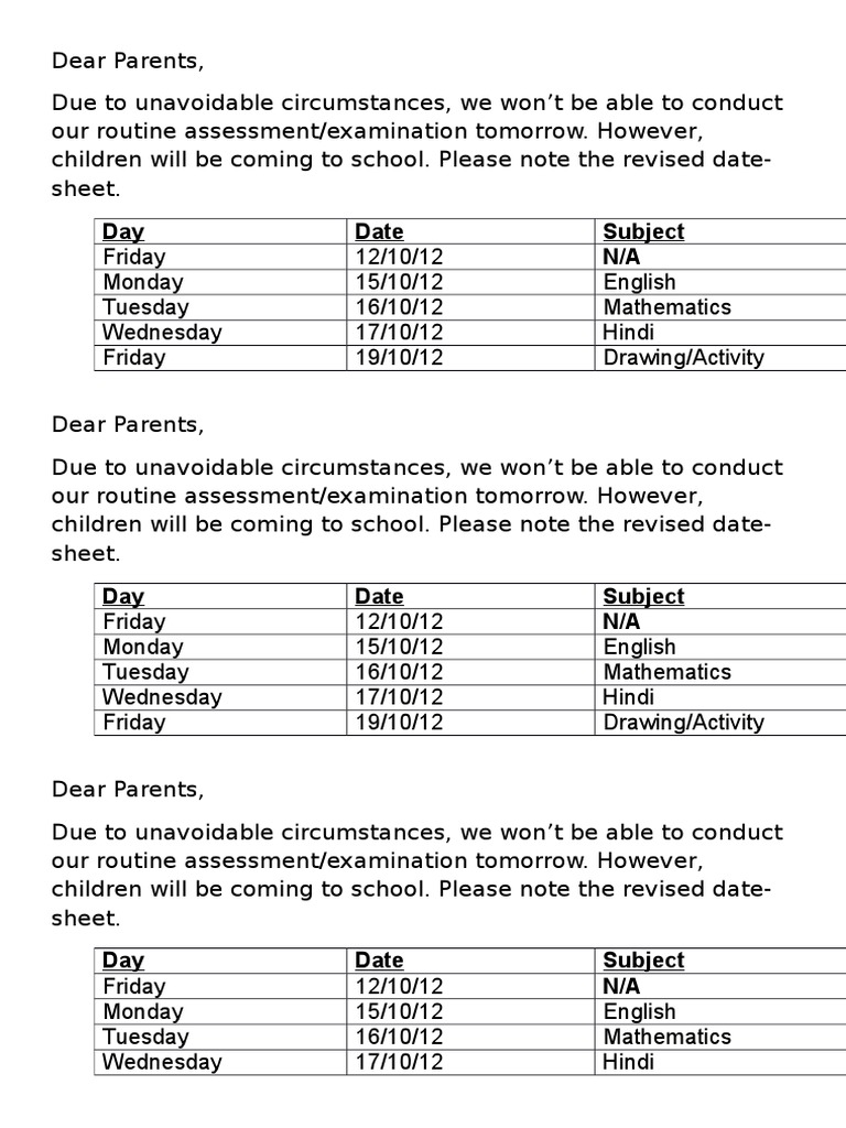 Revised School Assessment Schedule | PDF
