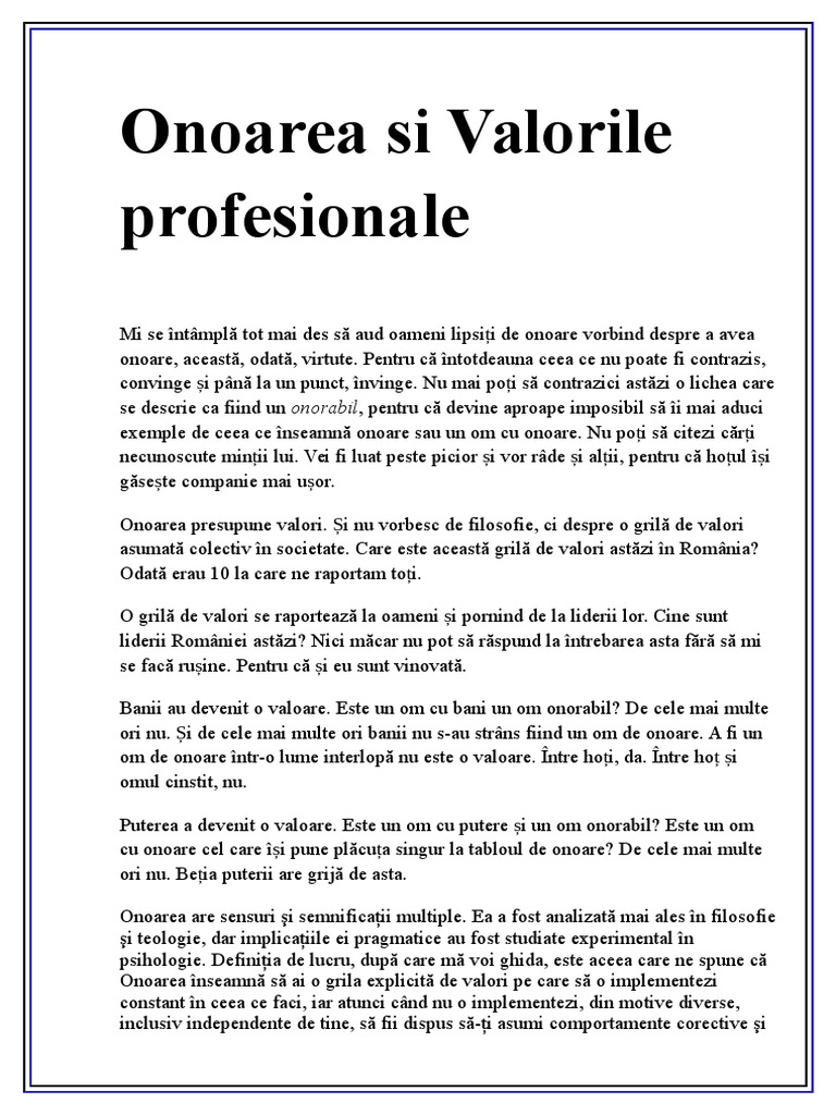 Exemple De Valori Profesionale  doniemas